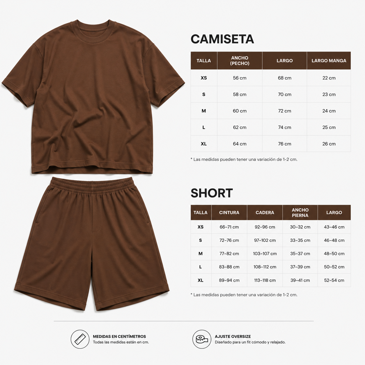 Conjunto oversize de 100% algodón en color café de la marca JOBAN, muestra la camiseta y pantalones cómodos.